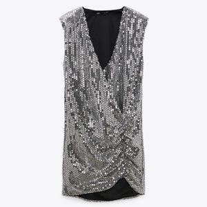 Zara Silver draped sequin dress